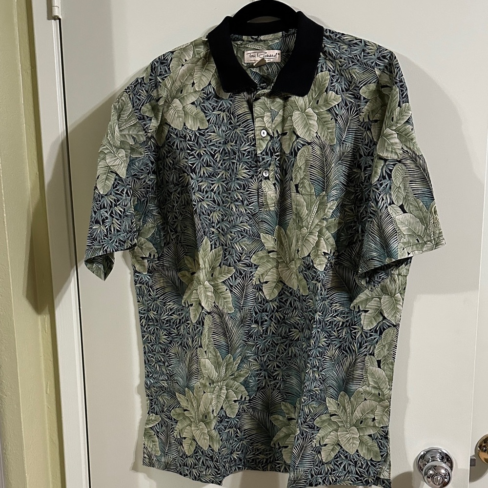 Tommy Bahama Green and Black Leaf Print Polo